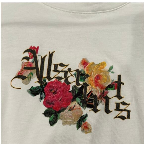 ALLSAINTS New Lorna Anna Floral Print Rolled Sleeve T-shirt Size 4 - Picture 1 of 7